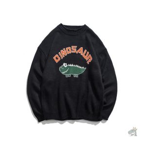 Pull dinosaure noir pour homme, style décontracté et original
