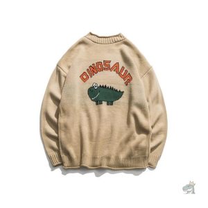 Pull Dinosaures adulte blanc, design amusant et original