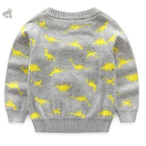 Pull Dinosaure gris et jaune pour enfant, style ludique