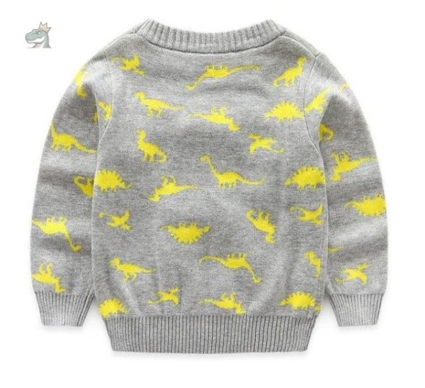pull-enfant-dinosaures-1 Pull Dinosaure gris et jaune pour enfant, style ludique