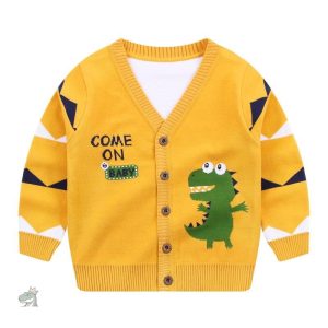 Pull jaune enfant avec motif dinosaure amusant