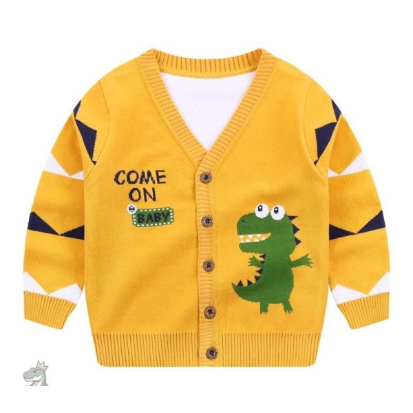 pull-jaune-dinosaure-enfant-1 Pull jaune enfant avec motif dinosaure amusant
