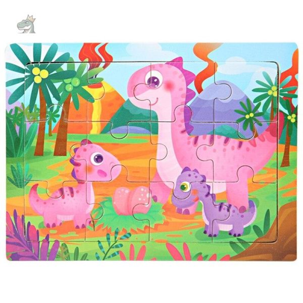 puzzle-dinosaure-en-bois-1 Puzzle Dinosaure en bois rose - 12 pièces colorées