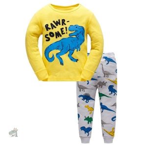 Pyjama dinosaure jaune pour enfants, doux et confortable