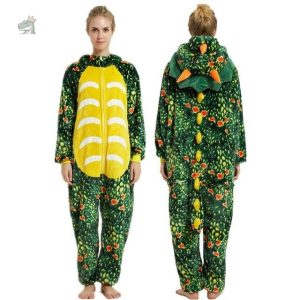 Pyjama Dinosaure Adulte Vert Foncé, design amusant et confortable