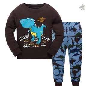 Pyjama dinosaure garçon marron et bleu, confortable et amusant