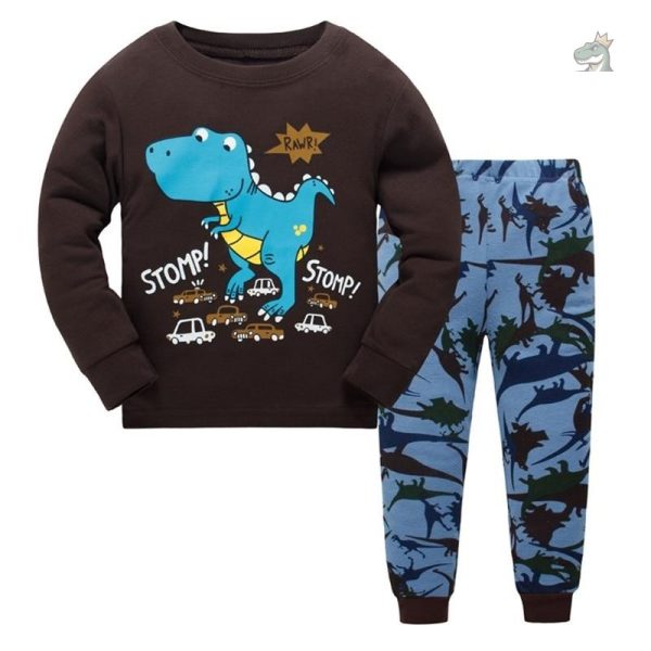 pyjama-dinosaure-garcon-1 Pyjama dinosaure garçon marron et bleu, confortable et amusant