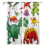Rideau dinosaure avec motif coloré et anneaux pratiques