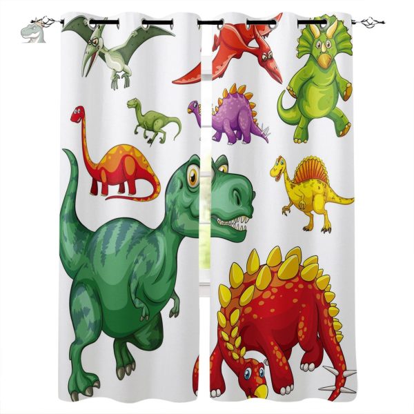 rideau-motif-dinosaure-anneaux-1 Rideau dinosaure avec motif coloré et anneaux pratiques