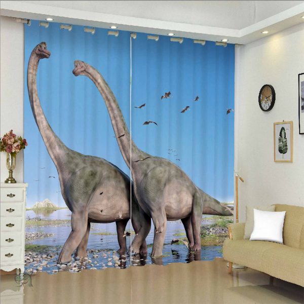 rideau-tissu-motif-dinosaure-1 Rideau dinosaure en tissu avec motif coloré