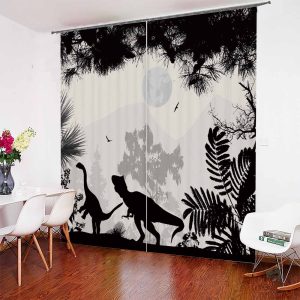 Rideaux dinosaure noir et blanc pour une décoration ludique