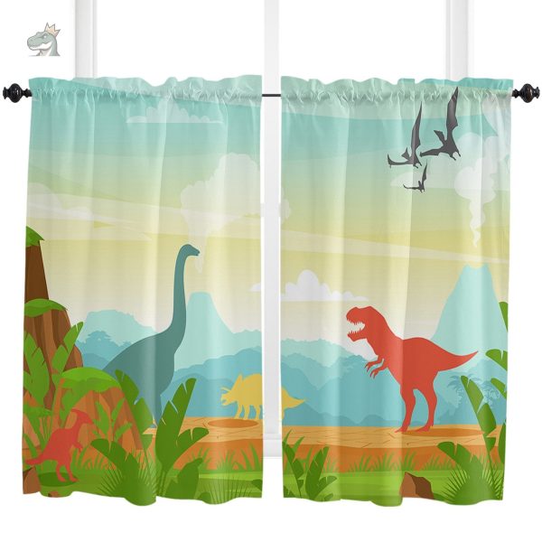 Rideaux d'intérieur avec motifs de dinosaures et volcans