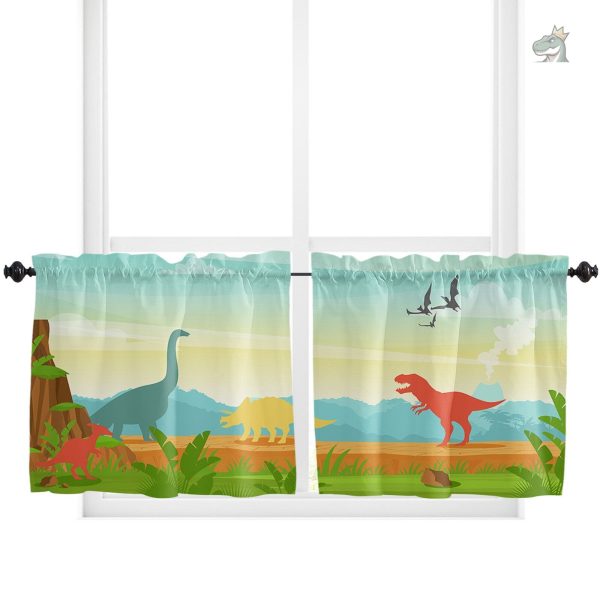 Rideaux thématiques pour enfants, motifs volcans et dinosaures