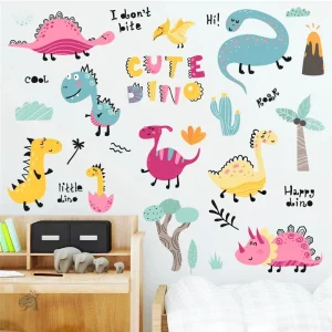 Sticker dinosaure pour fille, décorations ludiques et colorées