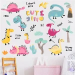 Dino sticker fille, motif joyeux et charmant pour les murs