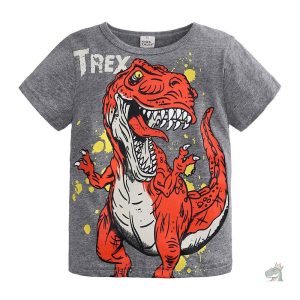 T-Shirt gris avec motif de Tyrannosaure pour enfant