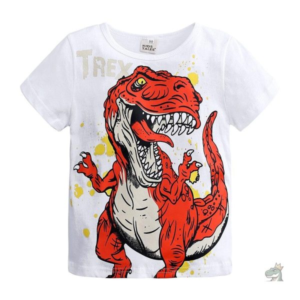 t-shirt-tyrannosaure-blanc-1 T-Shirt Dinosaure Tyrannosaure Blanc pour enfants