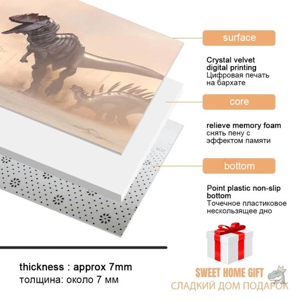 Tapis noir sur le thème des dinosaures, design amusant
