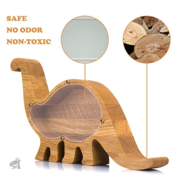 Tirelire éducative dinosaure en bois pour apprendre à épargner